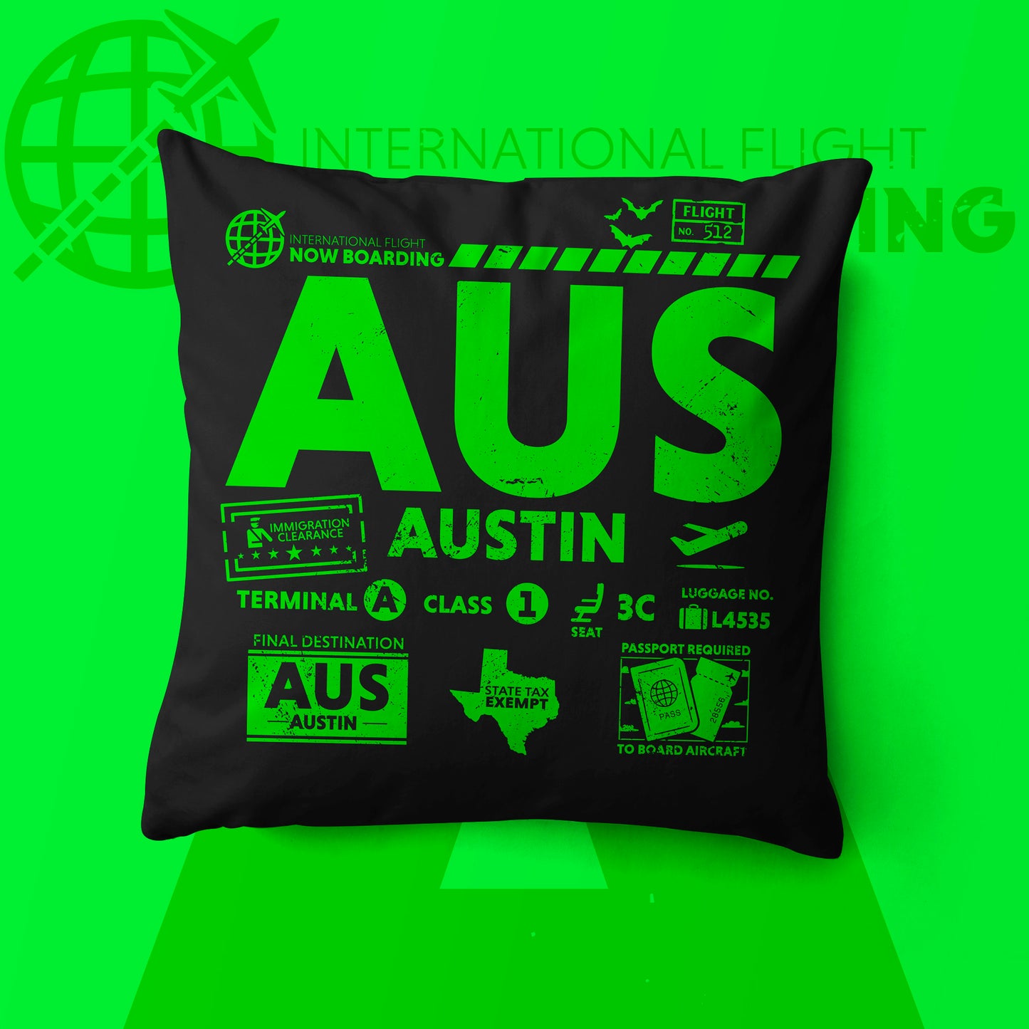 Austin AUS Airport Code Premium Throw Pillow