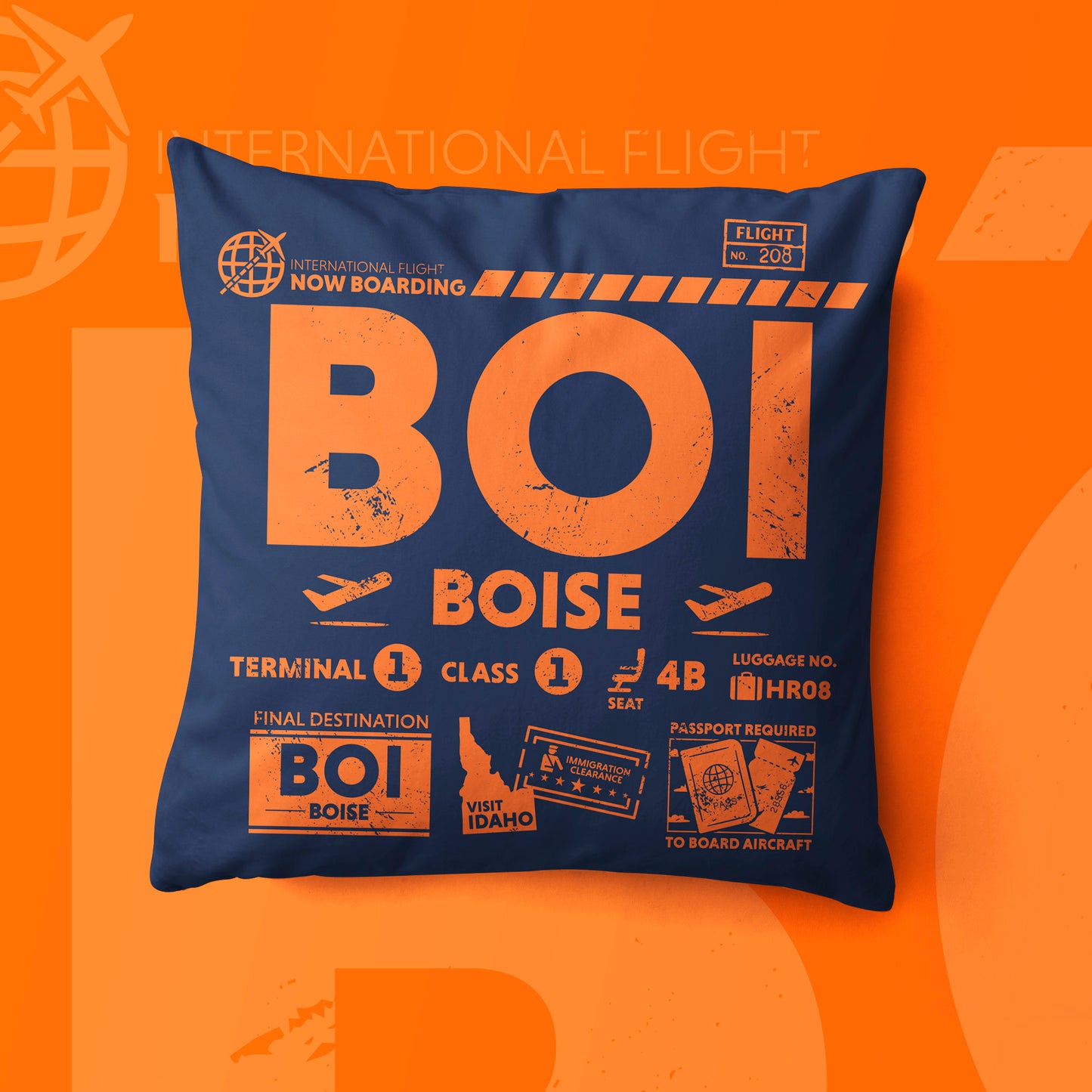 Boise BOI Airport Code Premium Throw Pillow