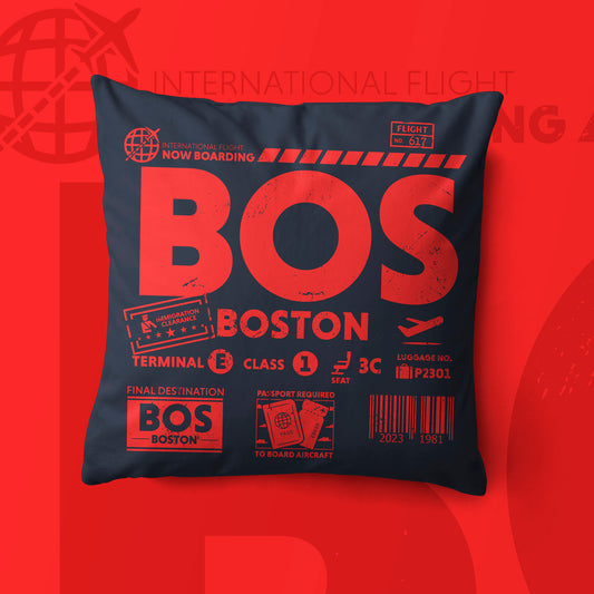 Boston BOS Airport Code Premium Throw Pillow