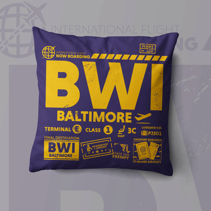 Baltimore BWI Airport Code Premium Throw Pillow