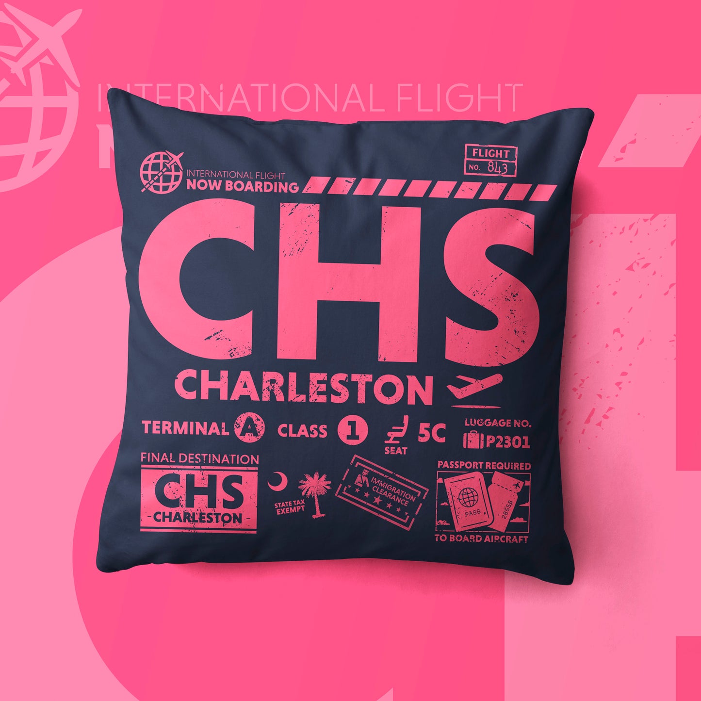 Charleston CHS Airport Code Premium Throw Pillow