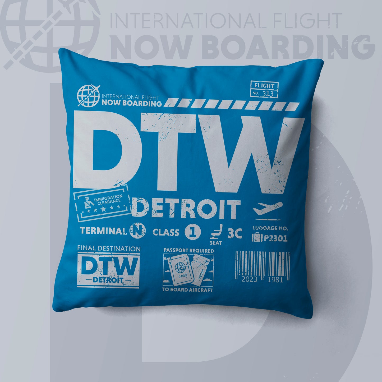 Detroit DTW Airport Code Premium Throw Pillow