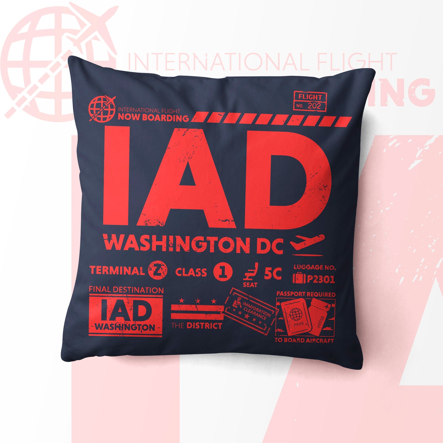 Washington DC IAD Airport Code Premium Throw Pillow