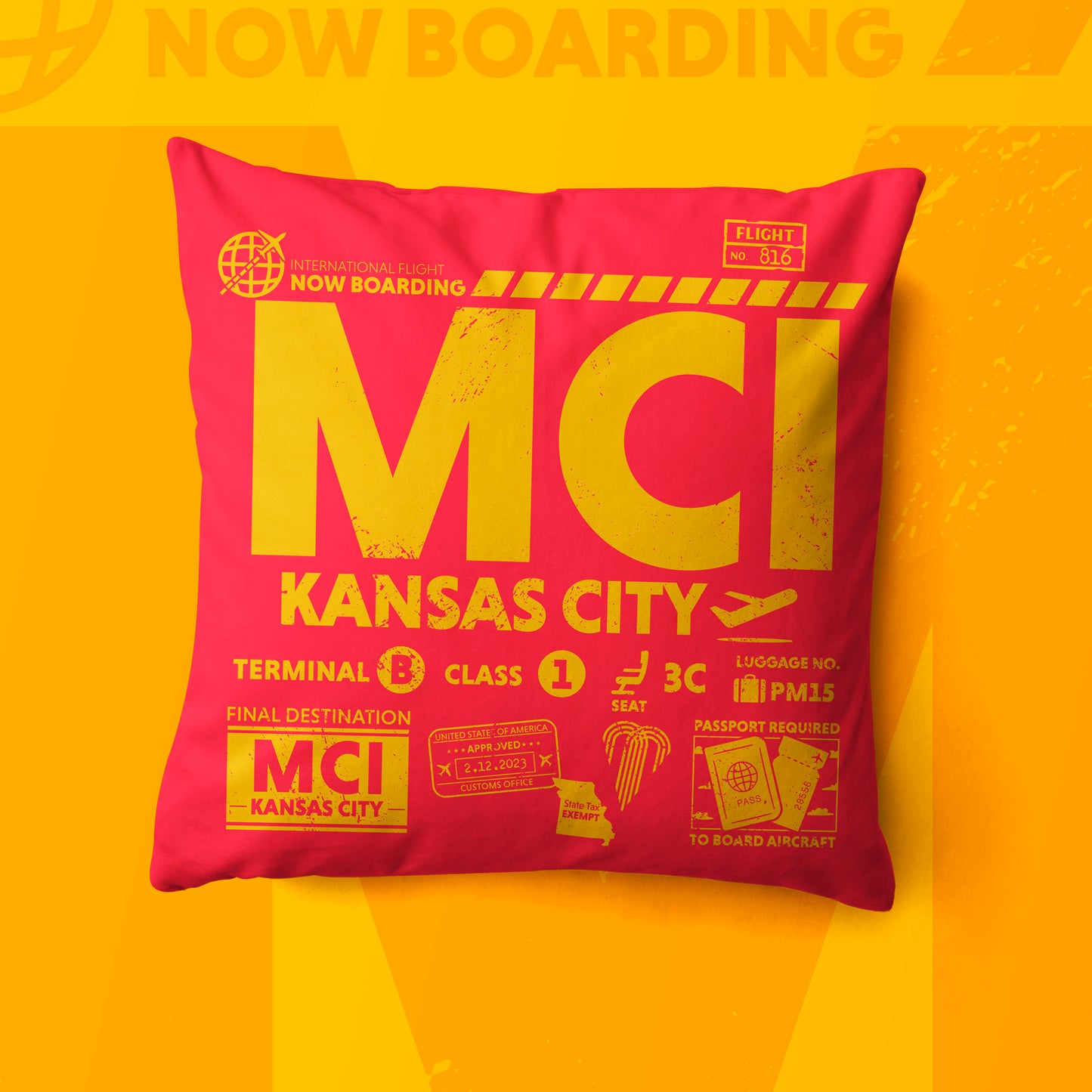 Kansas City MCI Airport Code Premium Throw Pillow