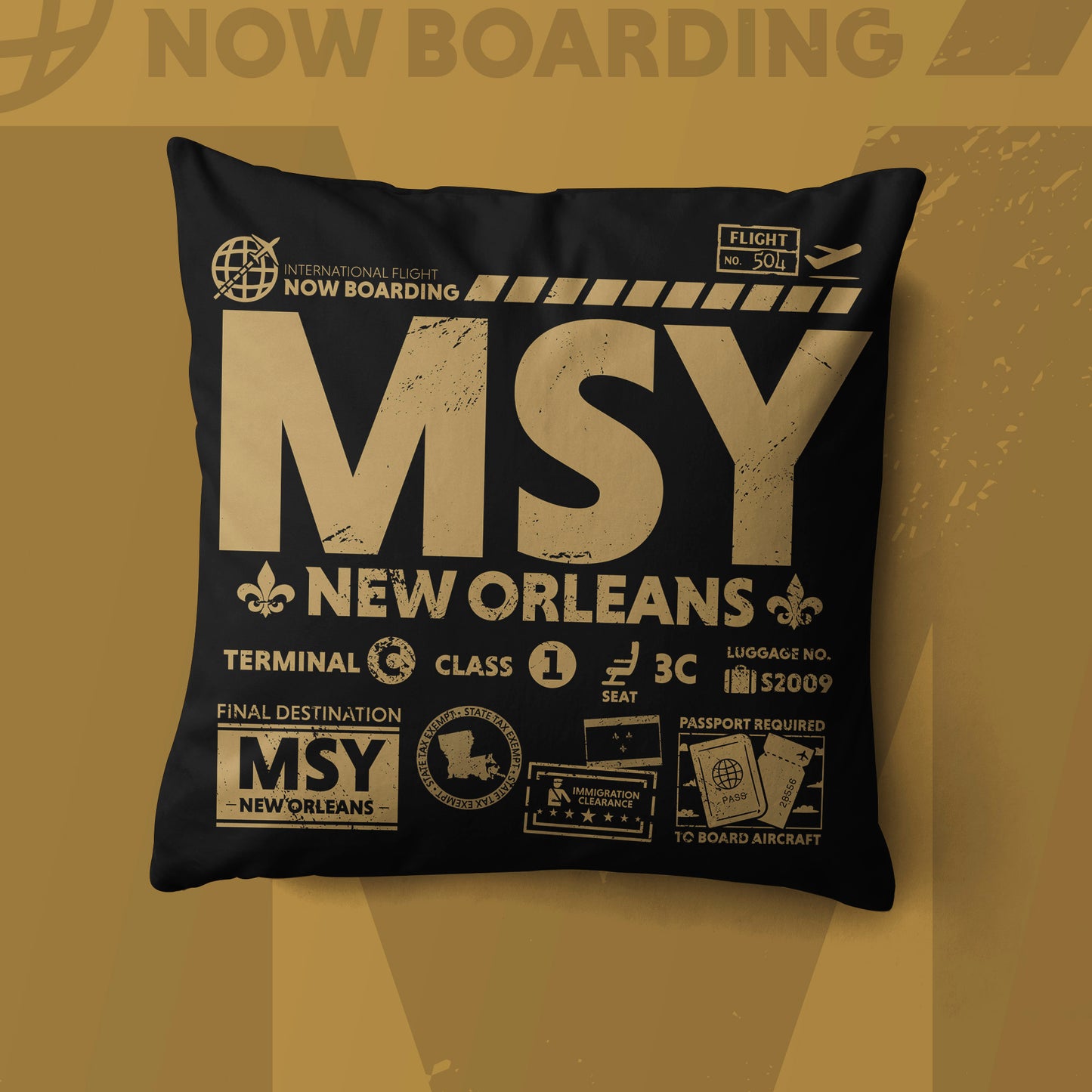 New Orleans MSY Airport Code Premium Throw Pillow