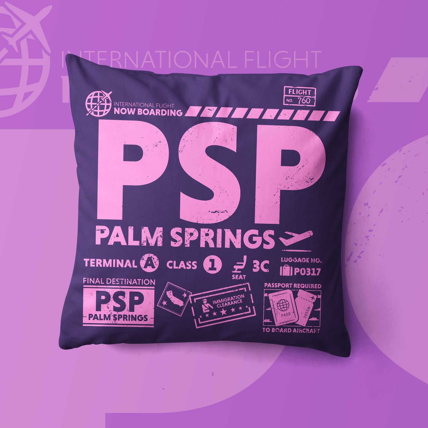 Palm Springs PSP Airport Code Premium Throw Pillow