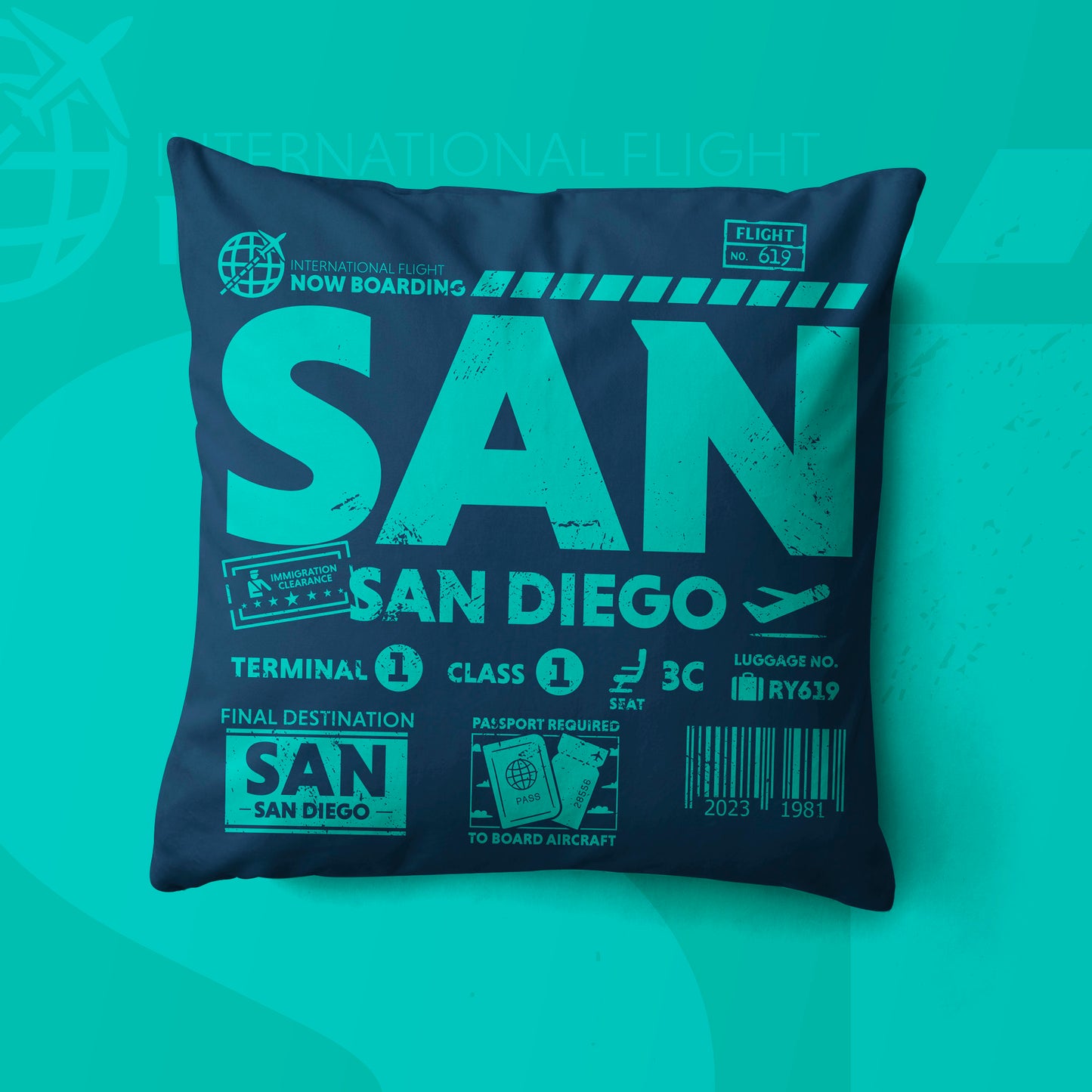 San Diego SAN Airport Code Premium Throw Pillow