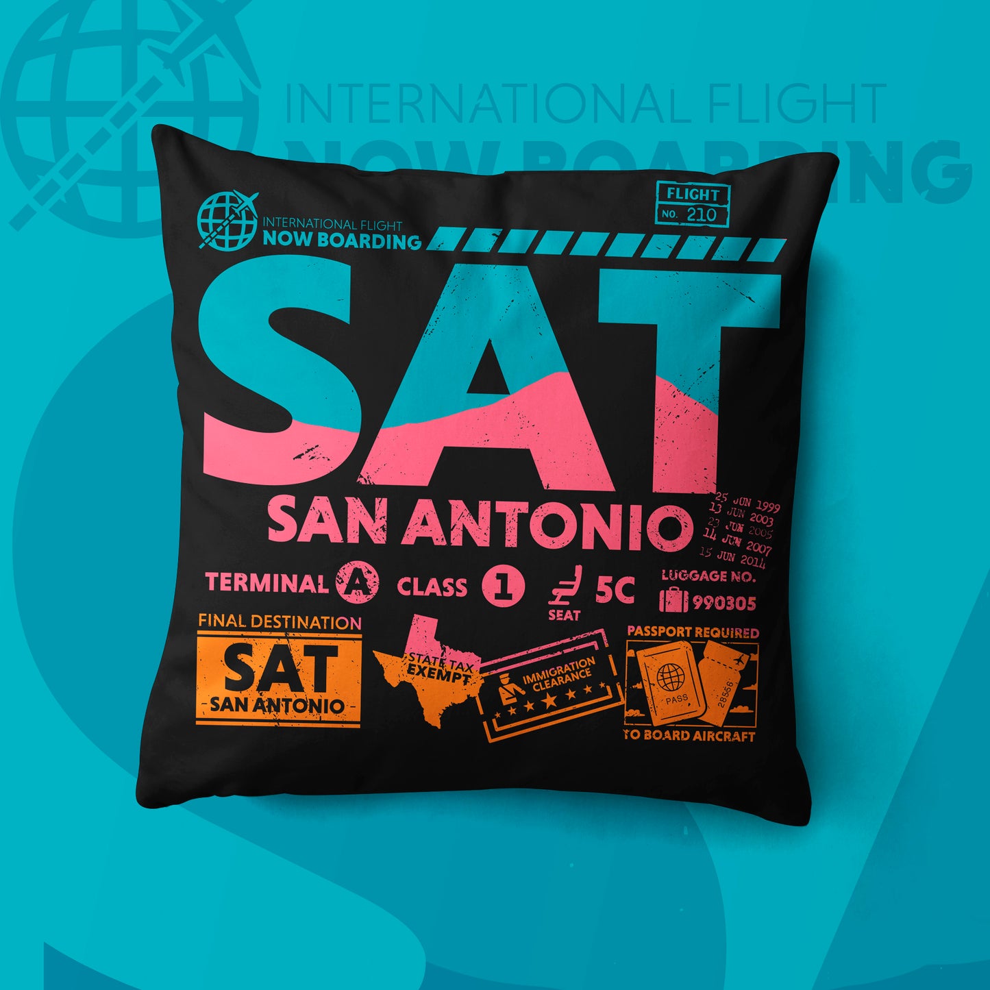 San Antonio SAT Airport Code Premium Throw Pillow