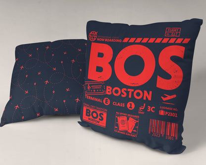 Boston BOS Airport Code Premium Throw Pillow