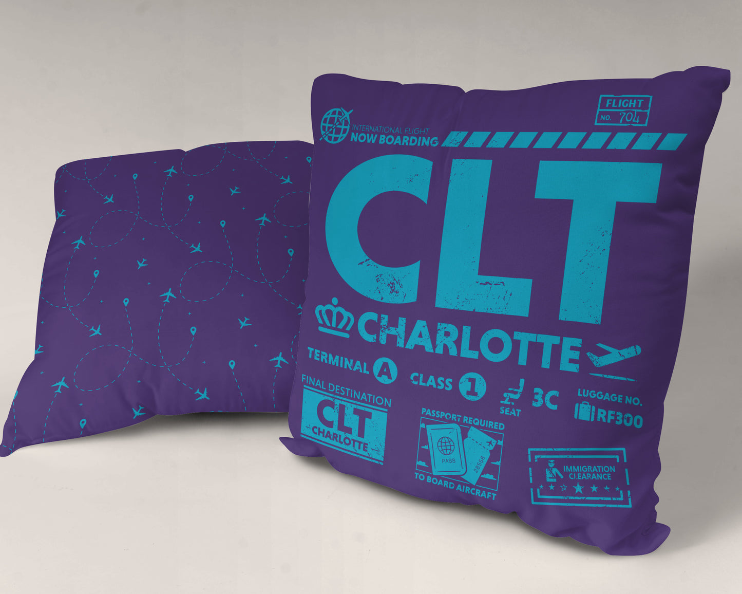 Charlotte CLT Airport Code Premium Throw Pillow