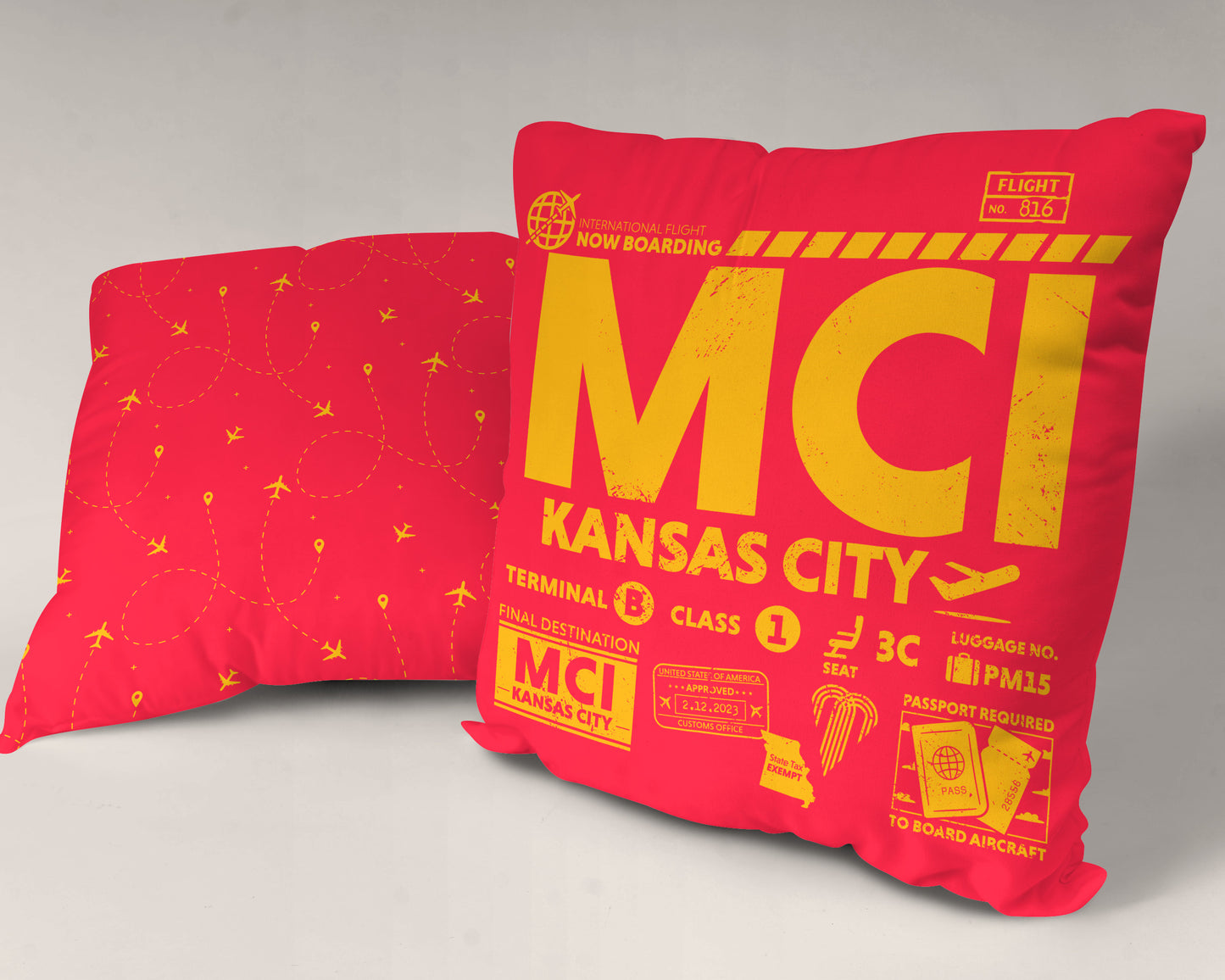 Kansas City MCI Airport Code Premium Throw Pillow