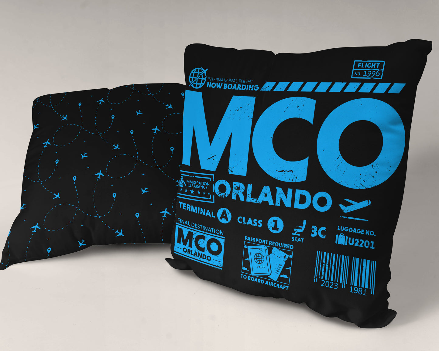 Orlando MCO Airport Code Premium Throw Pillow