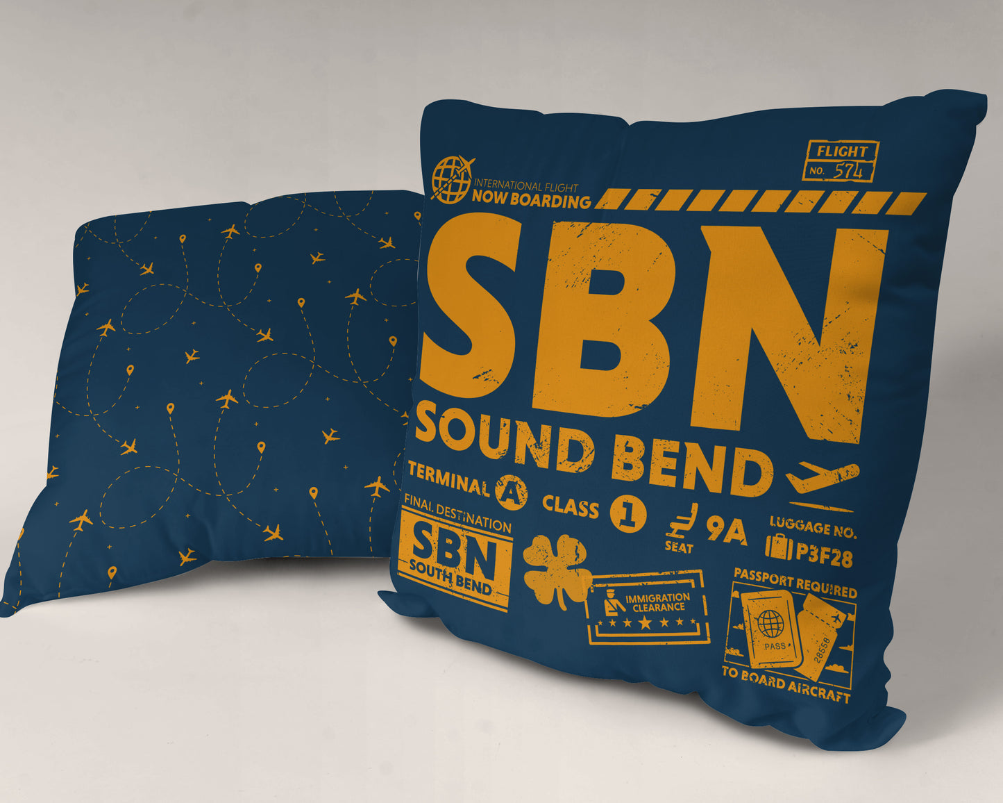 South Bend SBN Airport Code Premium Throw Pillow