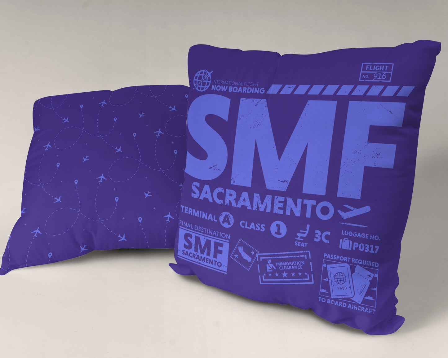 Sacramento SMF Airport Code Premium Throw Pillow